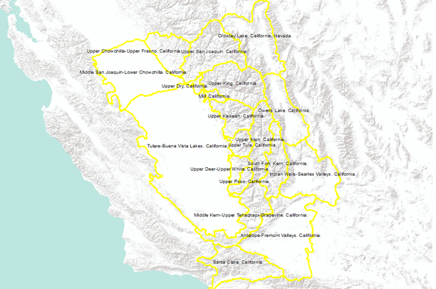 Huc8 Watersheds (HUC8) for the southern Sierra, California, USA | Data Basin