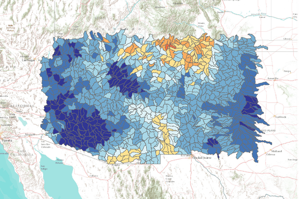 Simulated percent change in streamflow between historical and future ...