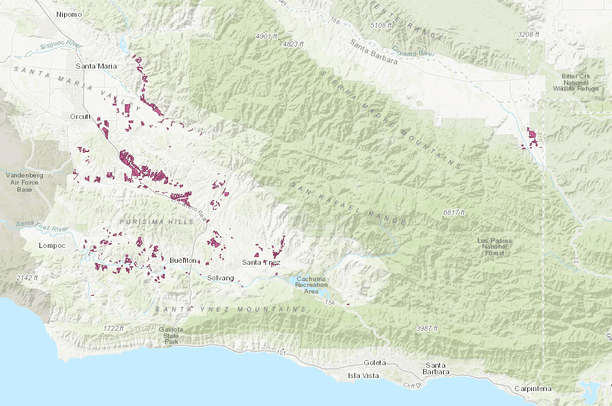 Rangelands Lost to Vineyards (1984 to 2016) - Santa Barbara | Data Basin