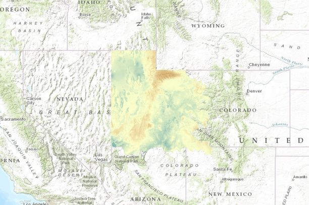 Change in Aridity from Historic (1968-1999), Utah and Colorado Plateau - Future (2015-2030