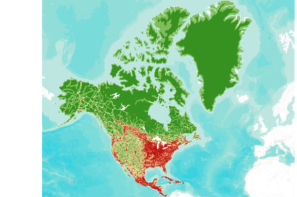 Human Influence Index, North America (2005) | Data Basin