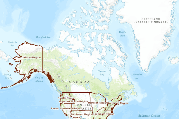 US Fish and Wildlife Service Regional Administrative Boundaries | Data ...