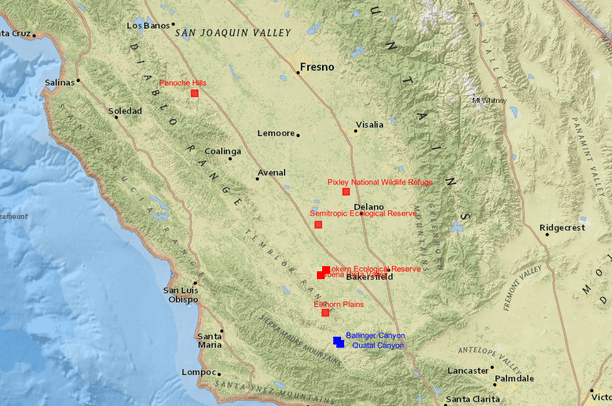 Blunt-nosed leopard lizard field sites | Data Basin