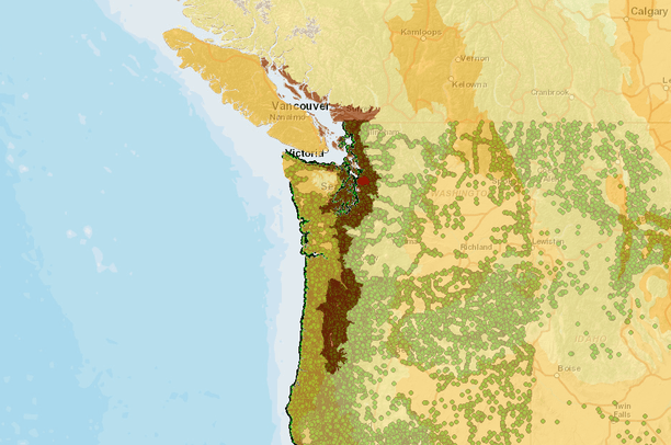 Population and potential fish passage barriers | Data Basin