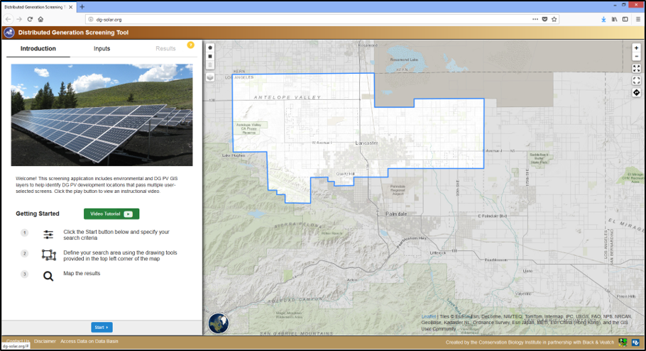 Fig 1. DG Screening Tool Energy Inputs Page