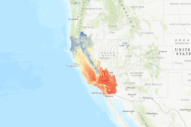 Change in Future Climatic Water Deficit, California (GFDL-A2 RCP 8.5 ...