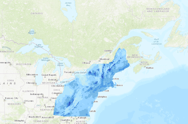 Total Annual Precipitation (mm/year) for Northeast, Projected for 2030 ...