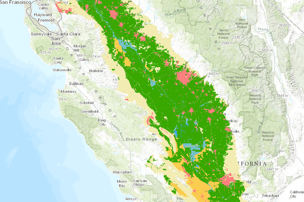 1:1,000,000 scale landscape change in the San Joaquin Valley of California from pre-European settlement to 2004
